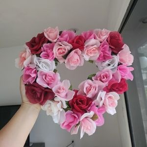 Floral Heart Wreath Artificial Rose- Red, White, and Pink